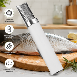 Wiederaufladbarer Elektrischer Fischschuppenentferner 125W Handgehaltene Fischschuppenmaschine mit Edelstahlklinge Küchenwerkzeug - Product Image 1