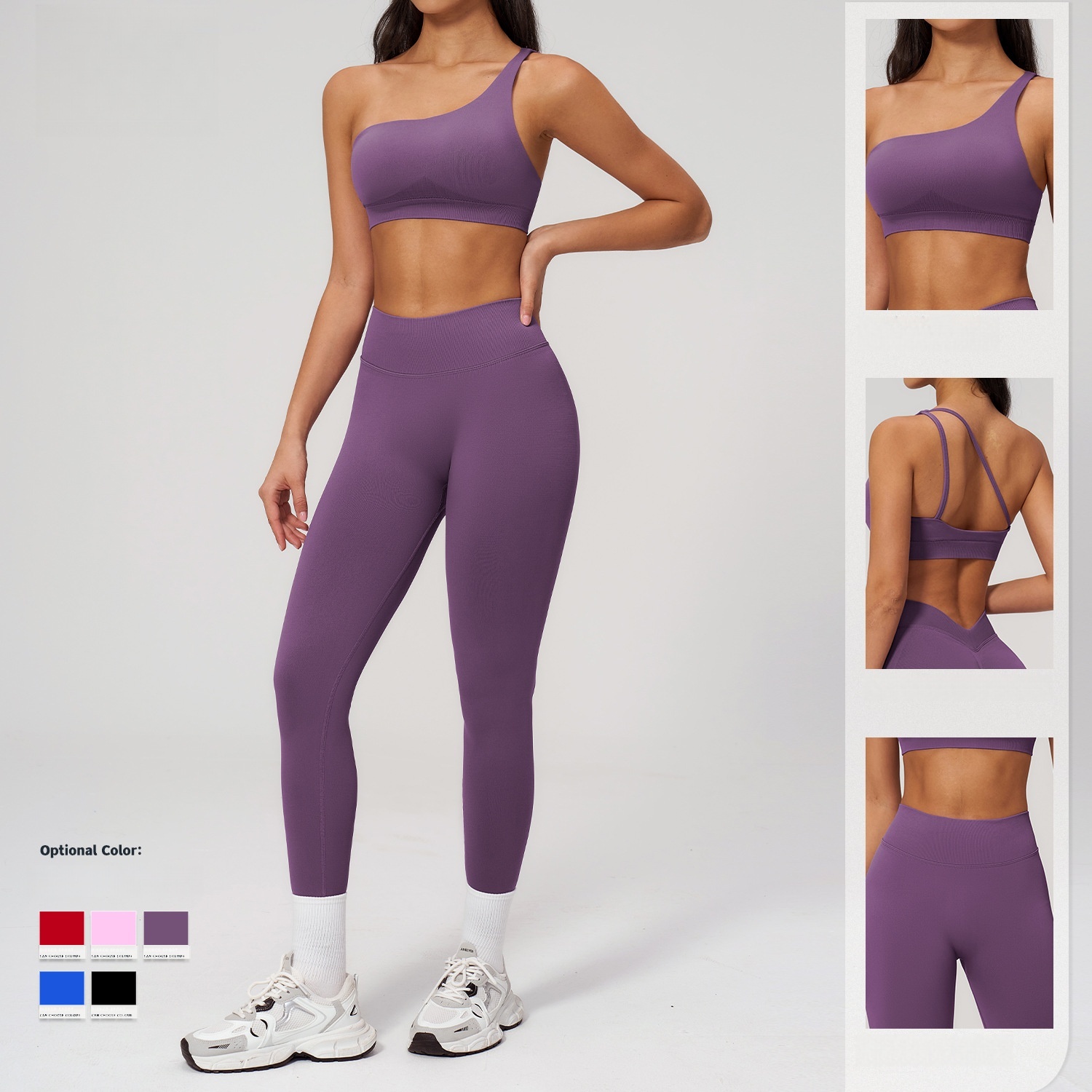 Women's Seamless Off-Shoulder Sports Set Tight Quick-Dry Yoga Running Fitness Outfit