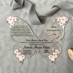 Personalizable de lujo dulce 15 años Quinceañera bebé azul mariposa transparente acrílico quince invitaciones <span class=keywords><strong>pergamino</strong></span> para xv anos - Product Image 1