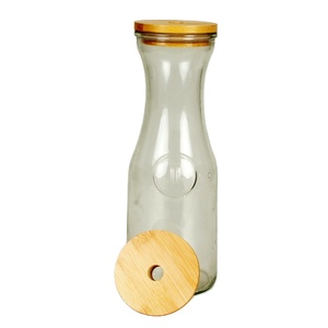<span class=keywords><strong>Carafe</strong></span> en verre de 1 litre (34 oz) pour la cuisine, bouteille facile <span class=keywords><strong>à</strong></span> verser, récipients pour boissons, pichet <span class=keywords><strong>à</strong></span> <span class=keywords><strong>vin</strong></span> et verres <span class=keywords><strong>à</strong></span> jus <span class=keywords><strong>avec</strong></span> couvercle en bambou - Product Image 4