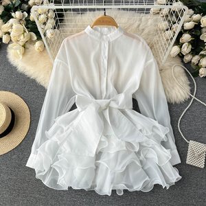 Chiffon Chic Blusa Mulheres Queda Desgaste New Ruffles Western Bow Binding Nicho Camisa - Product Image 3