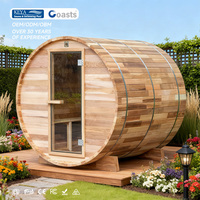Moderne Luxus-Sauna aus Rotzedernholz, mehrteilig zusammengesetzt, für Spa-Wellness, Outdoor-Saunakabine, kleine Außensauna