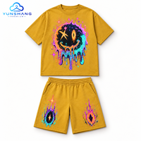 Ensemble streetwear deux pièces pour homme : T-shirt en coton mélangé tricoté à séchage rapide avec motif graphique et short à cordon de serrage