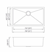 Wastafel Dapur Modern OEM Buatan Tangan dari Baja Tahan Karat 304, Model Undermount Persegi Panjang Satu Lubang, Ukuran Kustom, Nikel Disikat, Mudah Dibersihkan