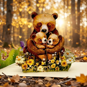 Tarjeta Pop-up Personalizada de la Familia de Osos, Hecha a Mano en Vietnam, Hanói, Regalos de San Valentín con Flores y Amor - Product Image 1