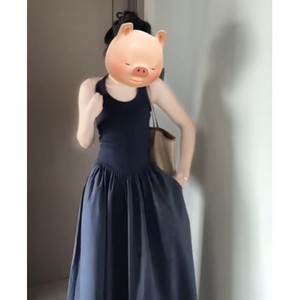 French Style Sleeveless Halter Neck <b>Dress</b> Women Summer 2025 Elegant Waist Cinching Long <b>Dress</b> Splicing Irregular Design - Product Image 4