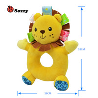 Jollybaby personnalisé en peluche bébé animaux en peluche sensoriel main hochet anneau jouets en peluche pour nouveau-né 0-12 mois