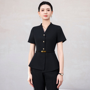 White Women's Summer Suit <b>Set</b> Short Sleeve Satin Breathable <b>Office</b> Lady Business Commute Uniform - Product Image 4