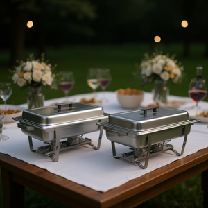 Ensemble de plats de service rectangulaires en métal avec couvercle pour traiteur, 2 ensembles - Product Image 2