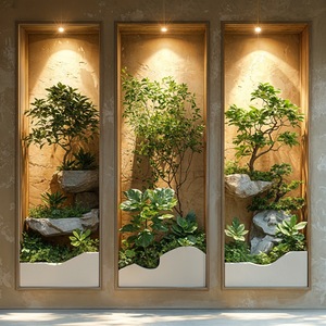 Papier peint décoratif transfrontalier, simulation de plantes vertes en pot 3D, <span class=keywords><strong>triptyque</strong></span>, autocollant mural, décoration intérieure, auto-adhésif - Product Image 2
