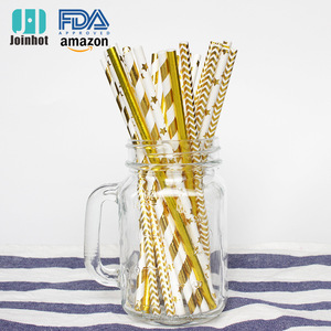 Disposable Paper Straws Gold Chevron Pattern 8 Mm Diameter Party Decoration Straight Pipe - Product Image 4