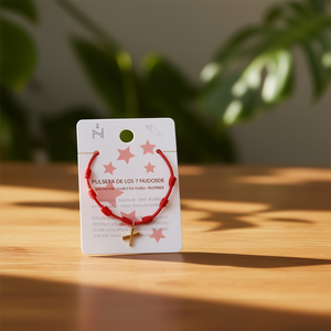 Pulsera de Cuerda Roja con 7 Nudos y Cruz Dorada, Joyería de Moda Unisex, Regalo - Product Image 2