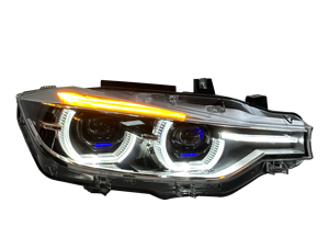 Nuovo Faro SJC Aggiornato F30 per <span class=keywords><strong>BMW</strong></span> <span class=keywords><strong>Serie</strong></span> 3 F30 F35, DRL Giallo/Bianco, Doppia Lente Proiettore, Finitura <span class=keywords><strong>Blu</strong></span>, Faro Anteriore per Auto - Product Image 3