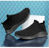 Chaussures de marche pour homme en maille respirante à semelle tricotée, mocassins noirs, baskets chaussettes pour homme