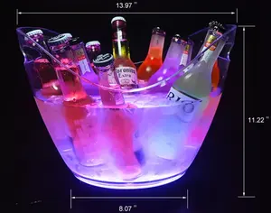 Cubo de hielo transparente personalizado de 8l, cubo de hielo transparente con luz led de plástico, venta al por mayor