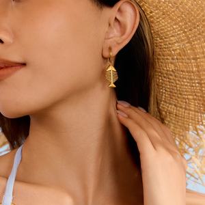 ต่างหูสแตนเลสสตีลลายก้างปลาสไตล์ยุโรปและอเมริกาสำหรับฤดูร้อน  ชุดเครื่องประดับสำหรับวันหยุดริมทะเล  แบบปรับแต่งได้ - Product Image 3