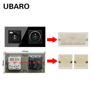 Ubaro French Style <b>Wall</b> <b>Socket</b> 16A Tempered Glass Panel Square Box Installation With Protection Door - Product Image 1