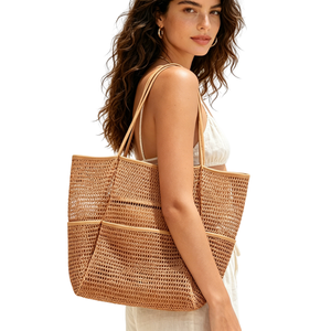 Grand <span class=keywords><strong>sac</strong></span> à bandoulière tissé <span class=keywords><strong>souple</strong></span>, <span class=keywords><strong>sac</strong></span> de plage en maille, grands sacs de voyage pliables en maille pour la natation - Product Image 1