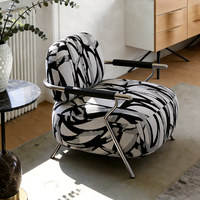 Fauteuil de salon individuel en acier inoxydable, jacquard multifacettes noir et blanc, style minimaliste moderne italien, mobilier de maison