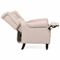 Fauteuil inclinable classique à dossier haut capitonné, extensible, avec garniture cloutée, revêtement en tissu et structure en bois pour salon