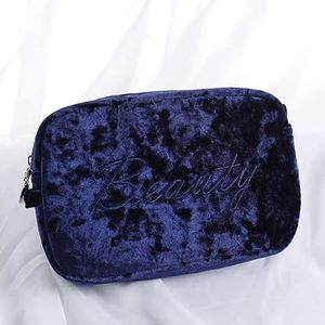 Bolsa de Maquillaje Cosmética con Cierre, para el Bolso, Tamaño de Viaje, Bolsa de Aseo de Terciopelo Azul Marino, Bolsa de Maquillaje para Mujeres y Niñas - Product Image 2