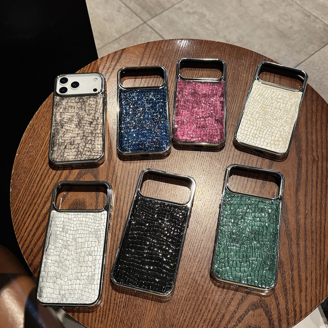 Fashion Glitter Glossy Plating Crocodile Texture Phone Case for iPhone Air 17 16 15 14 13 12 11 Pro Max Electroplated Hard Cover