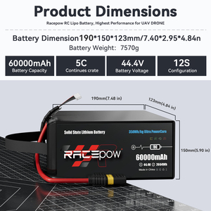 Racepow 6S 12S 22.2V 44.4V 60000mAh batteria a stato solido ad alte prestazioni per Drone UAV ispezione industriale - Product Image 6