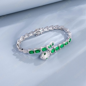 925 Silver Cultivated Emerald Set, Shiny Luxury Party Business Scene, Designer-Style Snake Shape Great Gift for <b>Girlfriend</b> L - Product Image 3