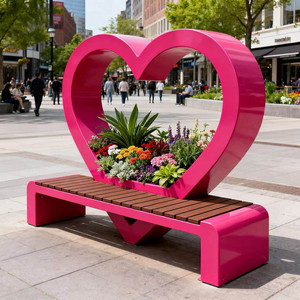 Bangku Penanam Tanaman Bentuk Hati Warna Pink H726 Anti Karat dari Baja dan Kayu, Furnitur Komersial untuk Pusat Perbelanjaan, Tempat Pernikahan, dan Taman - Product Image 3