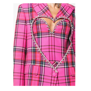 Latest Fashion Crystal Check Coats Long Sleeve Women Blazers <strong>Suit</strong> Top Cut Heart Coats Office Ladies - Product Image 4