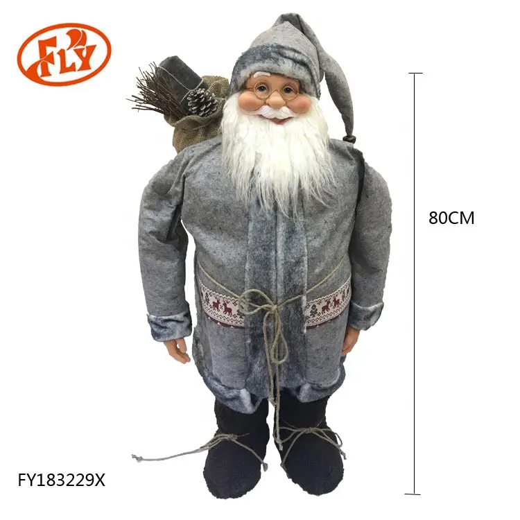 32 inch 80cm Gray Robe Cute Body Santa Claus With Gift Big And Plush Snow White Mustache For Home Decoration