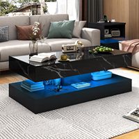 Table basse miroir LED en faux marbre 2 tiroirs coulissants Tables centrales modernes et élégantes à double couche Tables basses marbrées Muebles