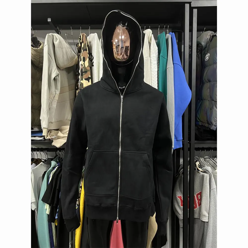 Full Zip Hoodie over Face Black - Customizable Men's Fleece