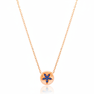 Sapphire Zircon Stone <b>Star</b> Design Charm Necklace Pendant Turkish Handcrafted Wholesale 925 Sterling Silver Jewelry - Product Image 2