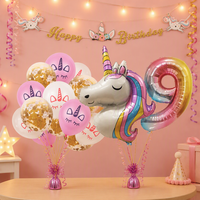 Lot de fournitures de fête d'anniversaire sur le thème de l'unicorn, avec ballons numérotés licorne, vente en gros
