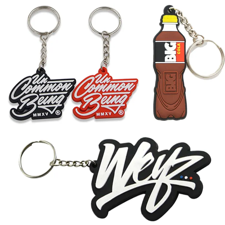 Wholesale cute letter keychain custom logo 2d soft pvc brand name silicone keyring llaveros key chain rubber kawaii keychains