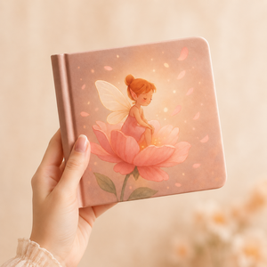Quaderno Quadrato con Copertina Rigida 'Fata Carina' in Rosa Pallido, Illustrazione <span class=keywords><strong>di</strong></span> Fata Seduta con Peonia, Angoli Arrotondati, Regalo OEM in Stock - Product Image 5