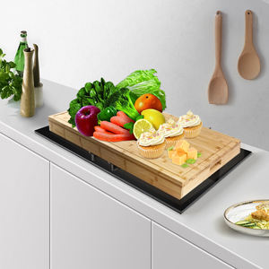 Tablero de madera de bambú para Fideos, cubierta de estufa y tabla de cortar para estufa de RV, cubierta superior, bandeja de servicio de madera con asas - Product Image 2