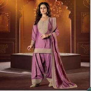 Elegante Conjunto de Traje Patiala Morado Bordado para Mujer, para Bodas, Festivales y Fiestas, Salwar Kameez Dupatta Tradicional - Product Image 1