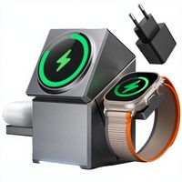 CuBeTrick X Professional 3-in-1 Stasiun Pengisian Daya Nirkabel dengan Pengisian Cepat & Penyelarasan Magnetik-Output 15W Abu-abu Colokan AS