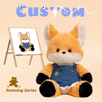 Peluche renard personnalisée de la série Soft Running avec membres mobiles et salopette en jean, poupée renard réaliste pour la vente en gros OEM
