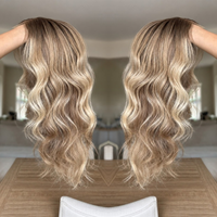 Perruque longue en cheveux humains blond cendré avec mèches balayage, densité 150%, ligne de cheveux pré-épilée, sans colle, prête à porter, perruque ondulée avec dentelle frontale