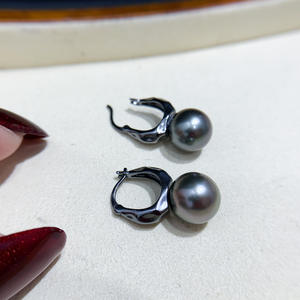 22071DIY Accessoires en perles Argent S925 Plateau vide pour boucles d'oreilles Noir & Argent Bijoux Boucles d'oreilles avec perles rondes de 9-15 mm - Product Image 4