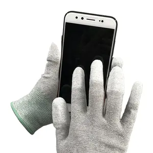 Lint ücretsiz elektronik kullanım 13G gri karbon Fiber naylon PU parmak kaplı çalışma Anti Stiatic ESD üst Fit eldiven