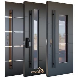 Portes pivotantes blindées intelligentes de sécurité d'entrée principale modernes haut de gamme Cosyhouse en aluminium coulé et acier inoxydable antivol - Product Image 1