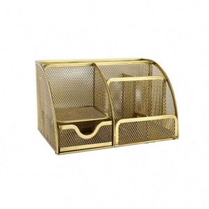 Organisateur de bureau en maille métallique multifonctionnel de haute qualité avec 6 compartiments et 1 tiroir, accessoires de bureau - Product Image 5