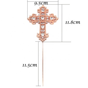 Wholesale Rose gold cross rhinestone cake Topper for religious baptism christening cake decoration - Product Image 2