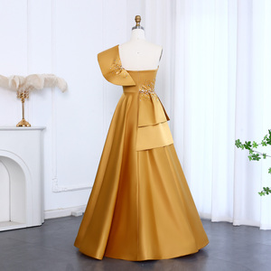 S1584N Elegante <span class=keywords><strong>Abito</strong></span> da Sera Monospalla in Raso Dorato per Donna, Stile Dubai, <span class=keywords><strong>Rosa</strong></span> Lilla, Lunghezza a Terra per Matrimoni e Feste - Product Image 4