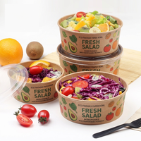 Bols à salade en papier kraft avec couvercles transparents, contenants alimentaires jetables de forme ronde, adaptés aux rassemblements et aux fêtes