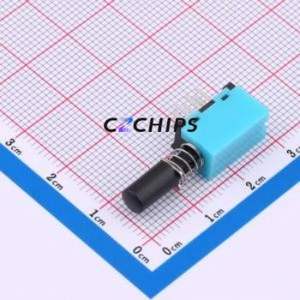 PS-909L-22C(L)-M Push Button Switch Through hole,P=2.5mm Switch Double Pole Double Throw Self-Locking Right Angle Insert 200mA - Product Image 1